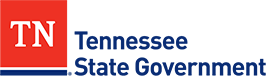 A green background with blue letters that say tennessee state government.
